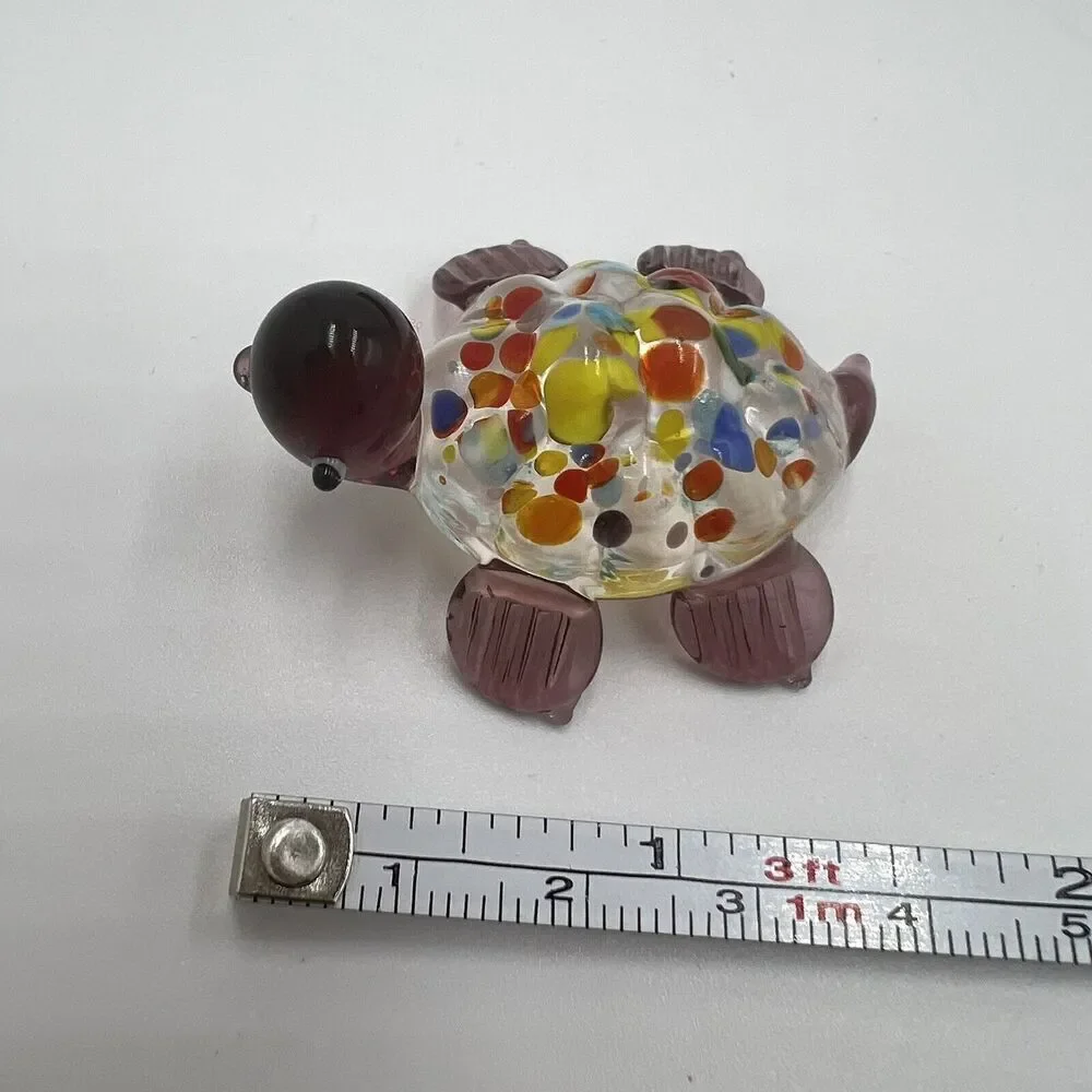 MINIATURE Art GLASS Purple Turtle FIGURINE Multicolor Tiny Collectible Trinket - Picture 4 of 6